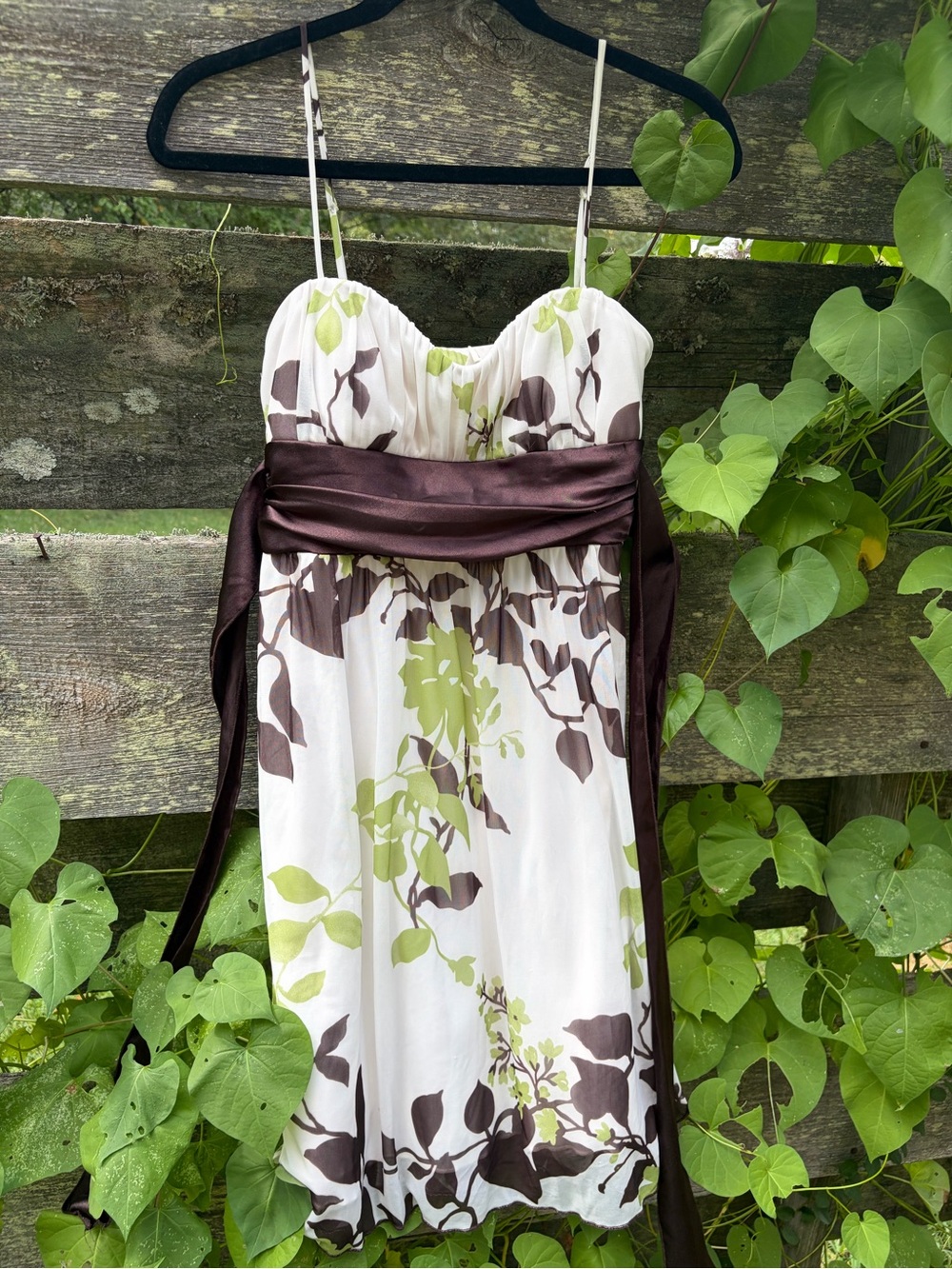 Speechless Sashed Short Dress Size M Cream/Green/Brown